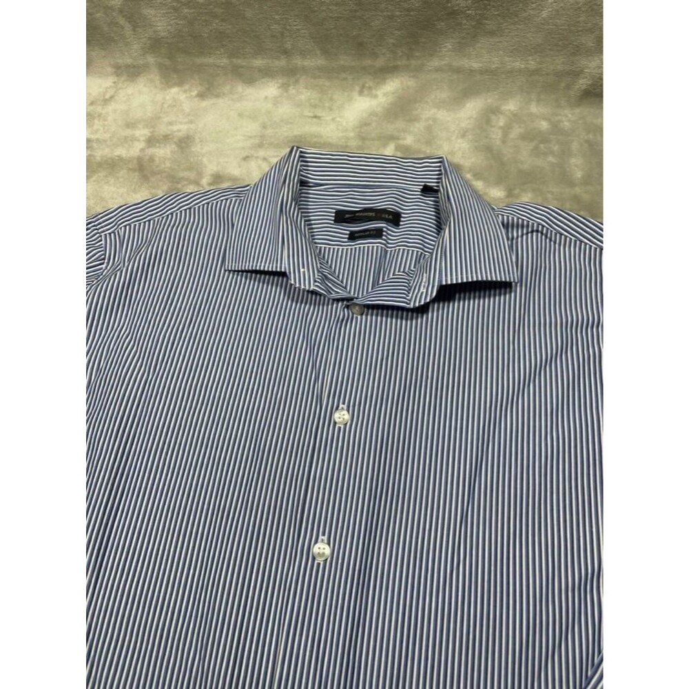 John Varvatos Button Up Dress Shirt Men Size 17-32/33 XL Blue Striped  Sleeve